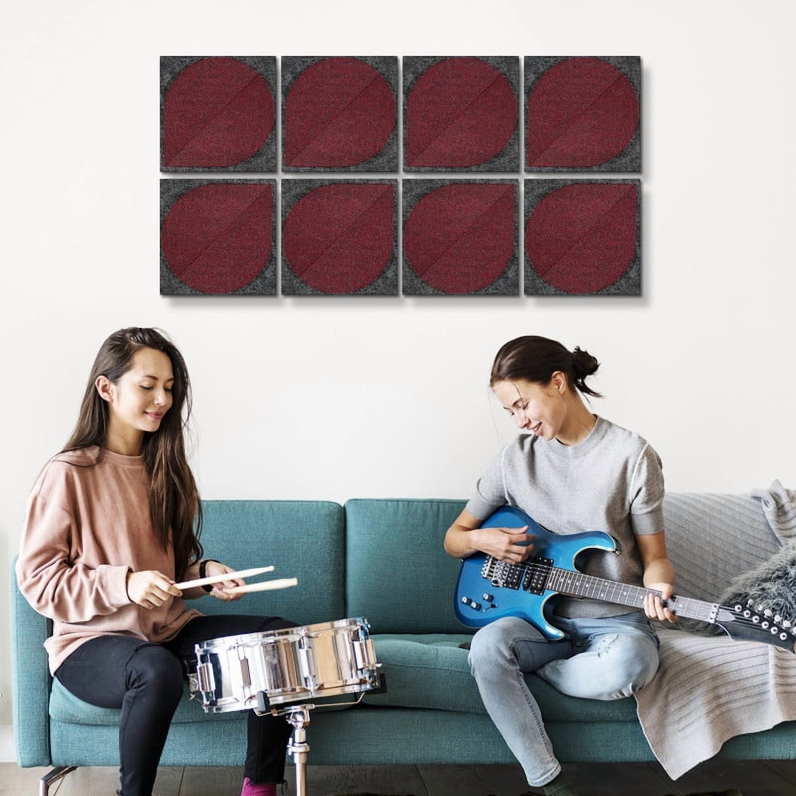 DOLLAR BOSS 8 Pcs Felt Cork Board Tiles, Felt Pin Board Notice Boards, Self Adhesive DIY Bulletin Board Four Leaf Clover Design Pin Board Wall Decor Stickers Memos Photos Display, Dark Red