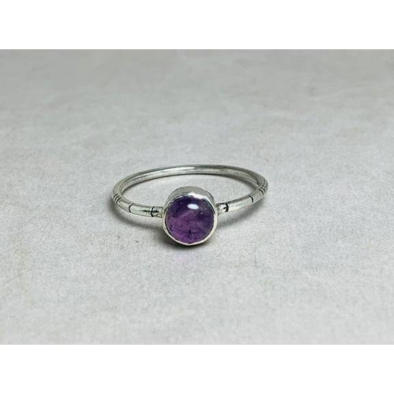 Heaven Crafts Dainty Round Amethyst Ring 925 Sterling Silver Boho Stackable Gift Item Promise Ring