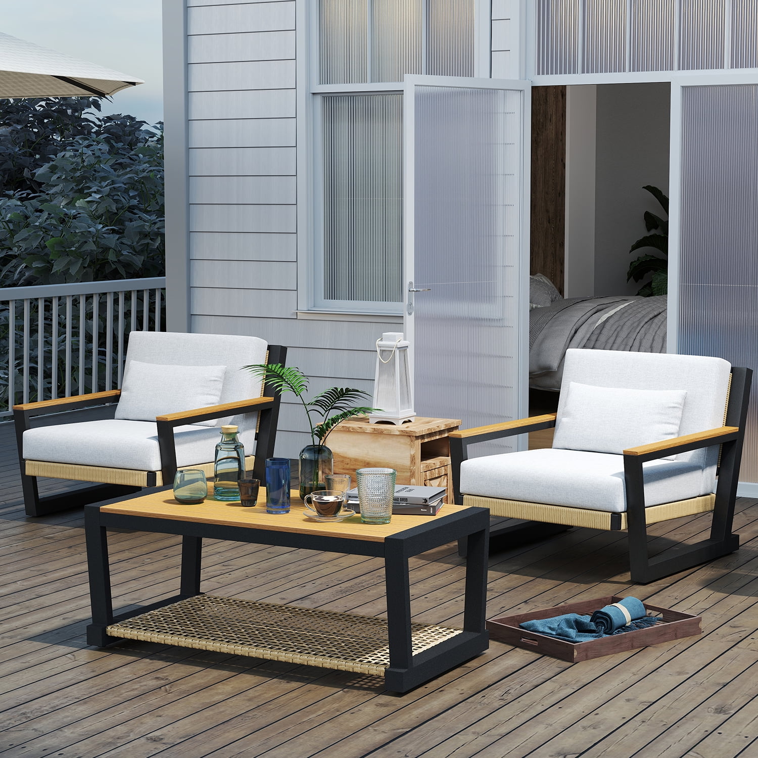 Aluminum Outdoor Patio Furniture Set 5 Seat, Patio Conversation Set with Durable Mesh Rope Weaving, Wide Armrests and Seats, Metal Sofa Set for Patio Yellow