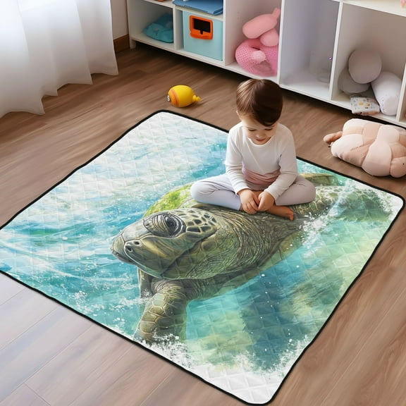 WOBOGO Great Turtle Baby Playmats Extra Large Waterproof Rollable Activity Pads for Toddlers 50×50inch