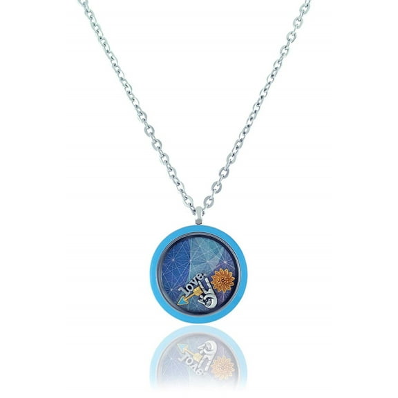 BG247 Stainless Steel Floating Adjustable Locket Necklace  (Twist Blue Circle)