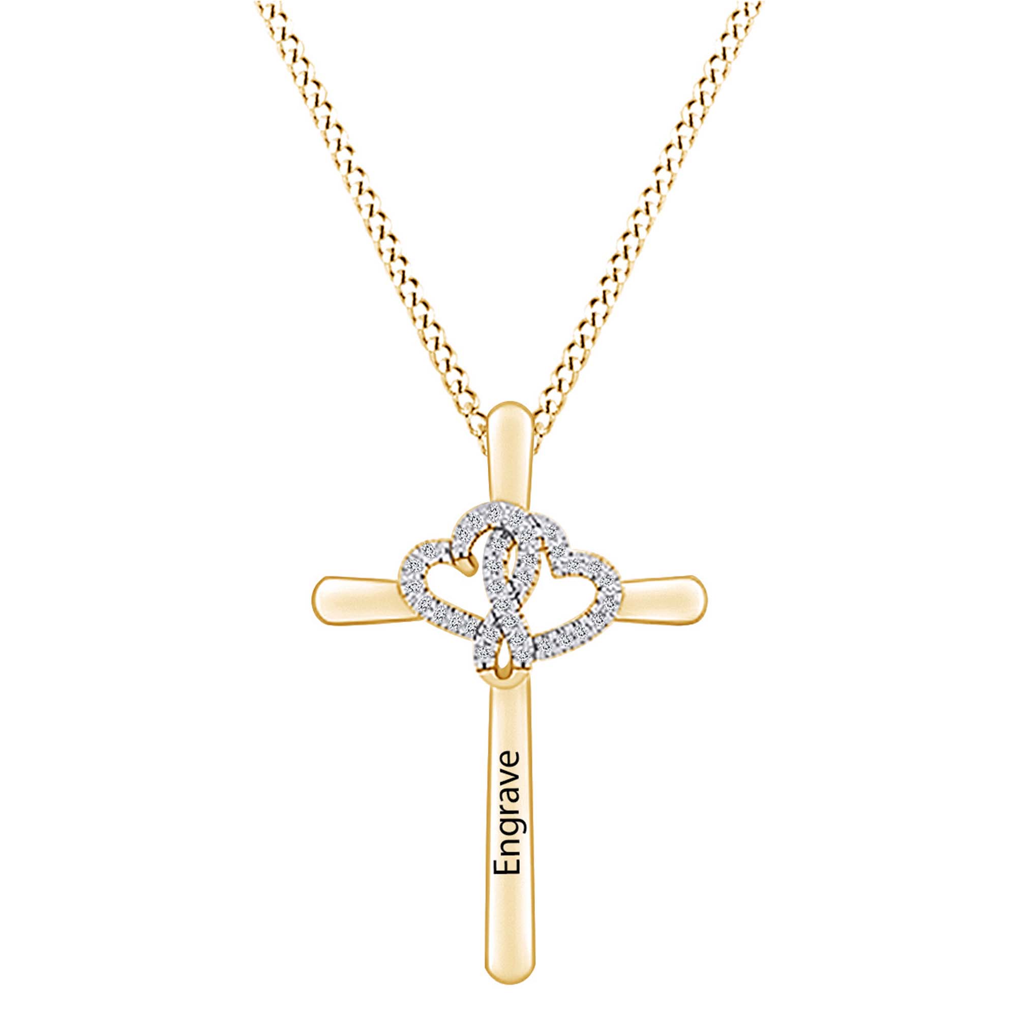 14K Real yellow Gold small heart Cross Charm Pendant Cubic Zirconi Baby Children