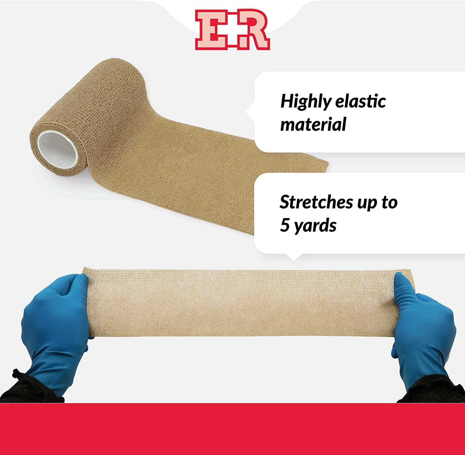 Ever Ready First Aid Self Adherent Cohesive Wrap Bandages for First Aid, Sprains, Swelling, Sports, Pets - 4 Inches x 5 Yards – 18 Count - Tan