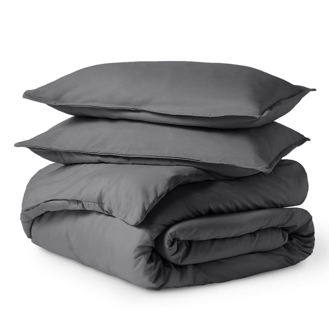 Juego de Funda de Edredón y Funda de Almohada de Lujo Bare Home Colección Premium 1800 Ultra Suave Tamaño Queen Gris 3 Piezas