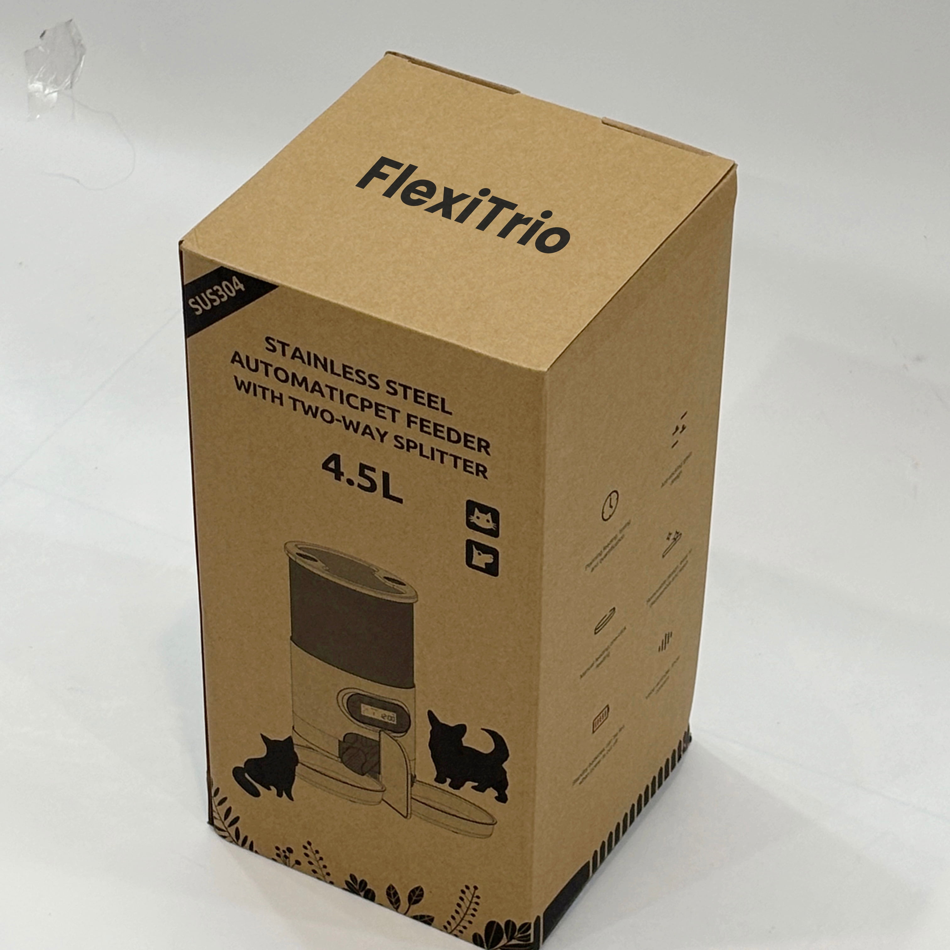 FlexiTrio Pet Feeder Cat And Dog Food Automatic Dispenser for Small And Medium-Sized Cats And Dogs Feeding Stainless Steel Double Bowl Pet Cat And Dog Feeder Easy to Clean