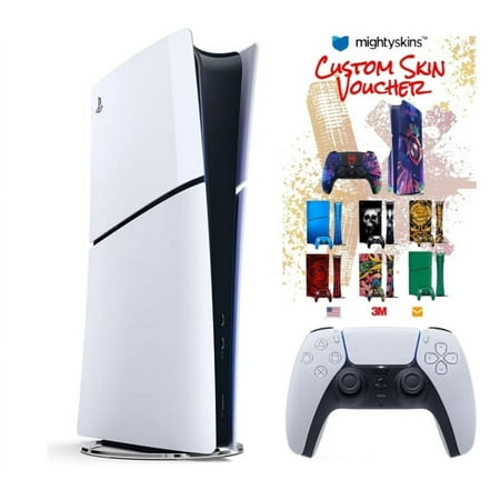 Sony PlayStation 5 (PS5) Disc Free Digital Console Slim Edition W/ Mighty skins Custom Skin Code Voucher - Bundle