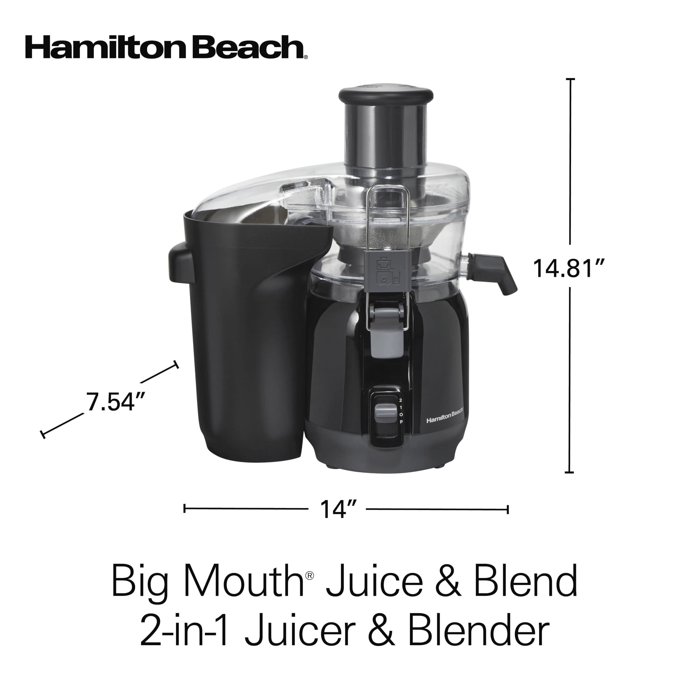 Hamilton Beach 2-in1 Blender & Juicer Machine for Fruits and Vegetables, with Extra Large Chute, Extractor de Jugos, Black