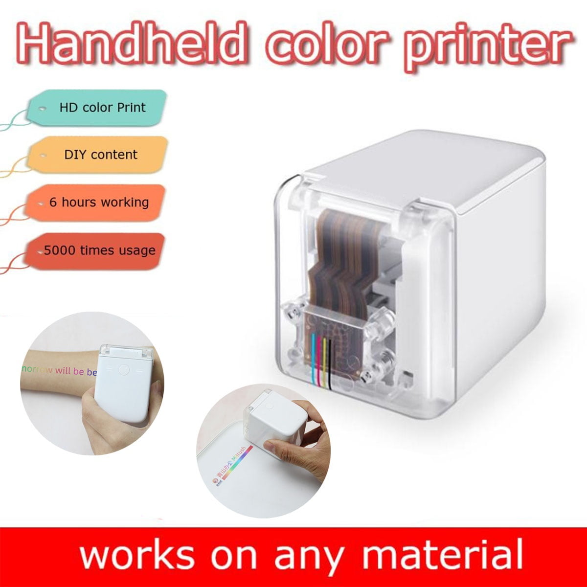 Printer Tattoo Handheld Printer Portable Color Mini Wifi Bluetooth Mobile Printers Handheld Inkjet ,Compact Design
