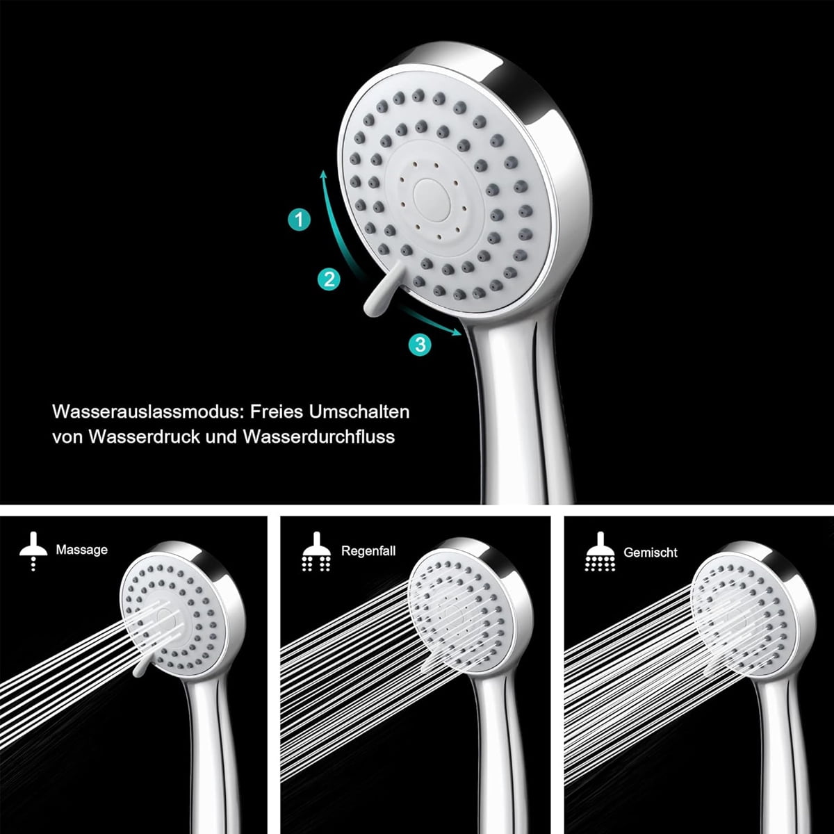 Shower Head Replacement with Water-Saving Pause Button, Adjustable Holder Angles for Optimal Comfort, ABS Material Chrome Finish for RVs, Campers &amp; Residential Use