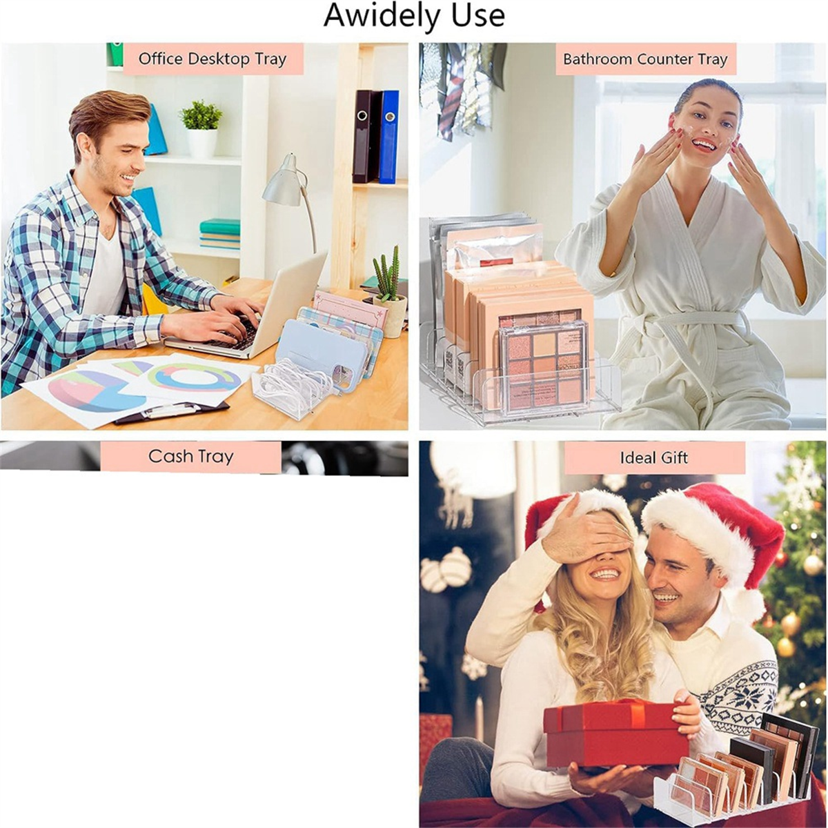 4 Pcs Acrylic Cash Tray Organizers - 7 Slot Mail Sorters For Desk Bill Organization