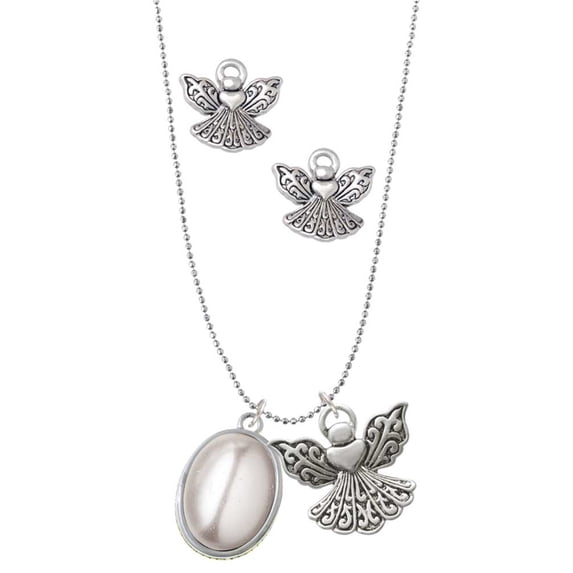 Delight Jewelry Silvertone Small Grey Imitation Pearl Silver tone Guardian Angel Charm Necklace and Stud Earrings