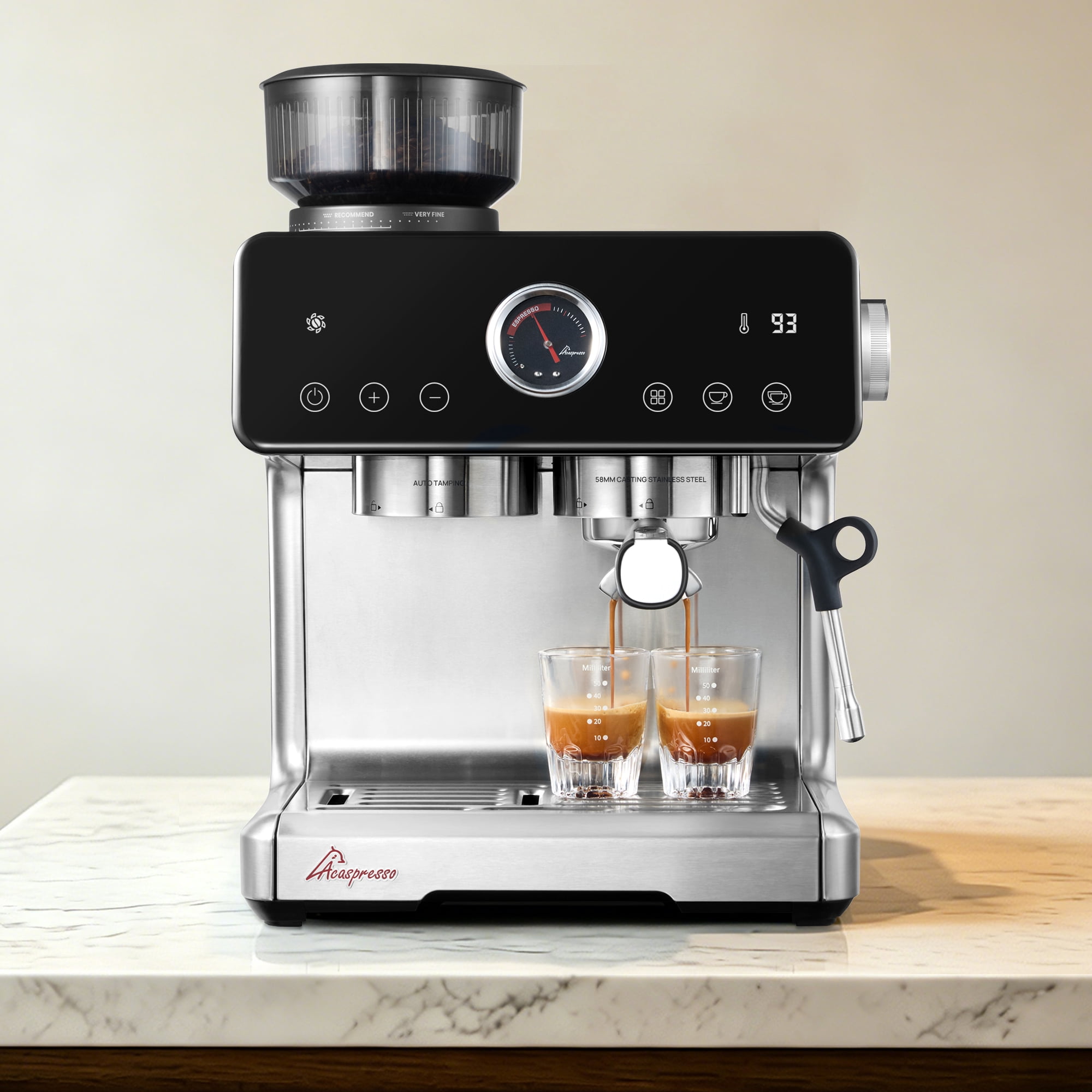Coffee Espresso Machine with Grinder: Auto Distribute Tamp, 15-Bar Italian Pump, Temp Control, Cold Brew, Acaspresso Coffee Maker