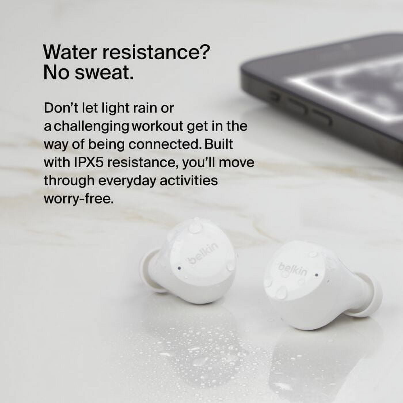 Belkin SoundForm Bolt True Wireless Earbuds, Wireless Charging, IPX4 Sweat and Water-Resistant, USB-C, Up to 28 Hours of Battery Life for Apple iPhone, Samsung Galaxy, Google Pixel, and More - White