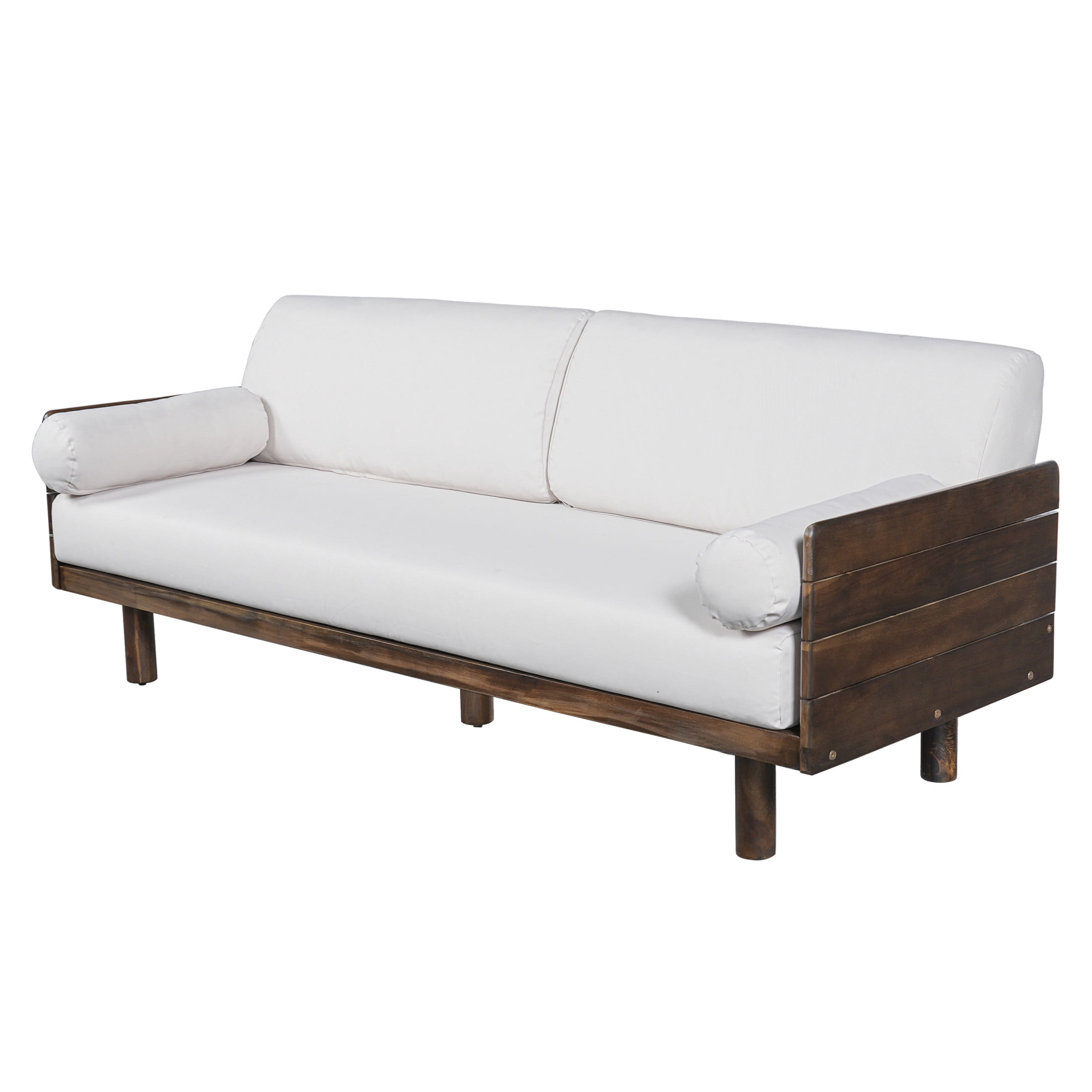 Christopher Knight Home Outdoor Acacia Wood 3-Seat Sofa with Cushions and Bolster Pillows, Dark Brown