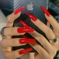False Nail Patch Frosted Regular Red Super Long Style On Nails For