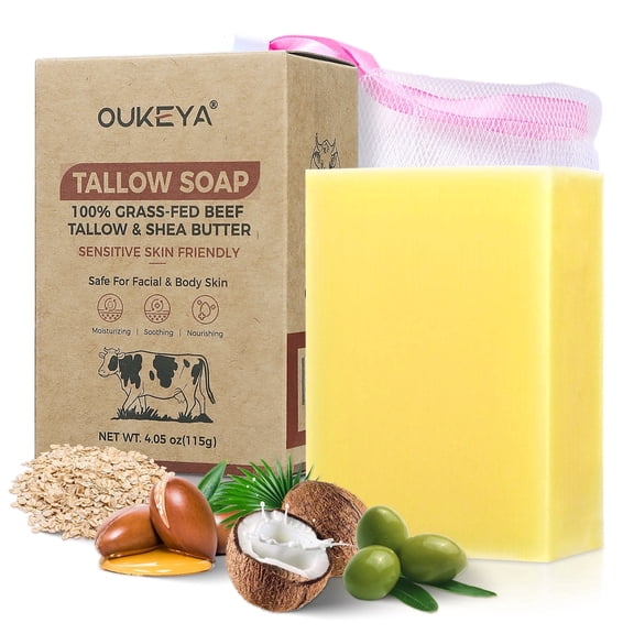 OUKEYA Grass-Fed Beef Tallow & Shea Butter Soap Bar - Gentle for Sensitive Skin