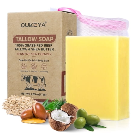 OUKEYA Grass-Fed Beef Tallow & Shea Butter Soap Bar - Gentle for Sensitive Skin