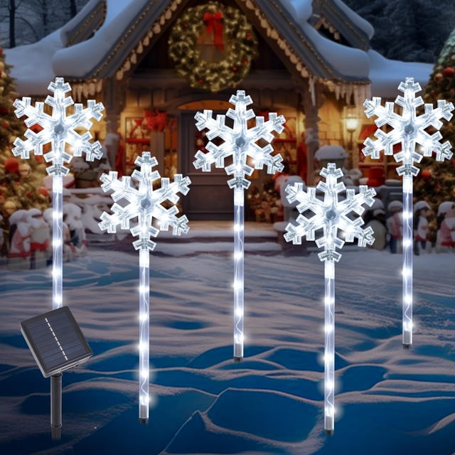 Luces solares para caminos con forma de copos de nieve BRIGHTDECK, impermeables, paquete de 5