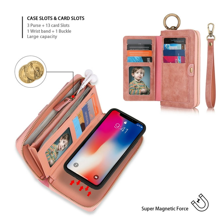 iPhone Xs Max Case,iPhone Xs Max Wallet Case with Magnetic Detachable Case,9 Card Slots,Wrist Strap, CASEOWL 2 in 1 Folio Flip Premium PU Leather