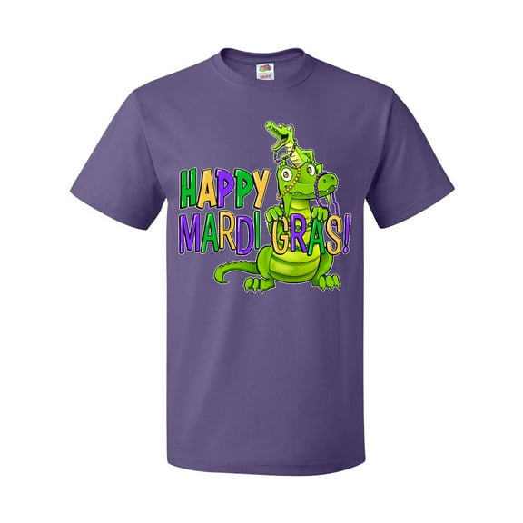 Inktastic Happy Mardi Gras Big and Little Alligators with Beads T-Shirt