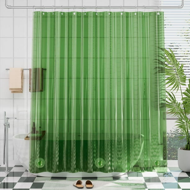 Cortina de ducha AmazerBath Premium EVA transparente de color verde pino