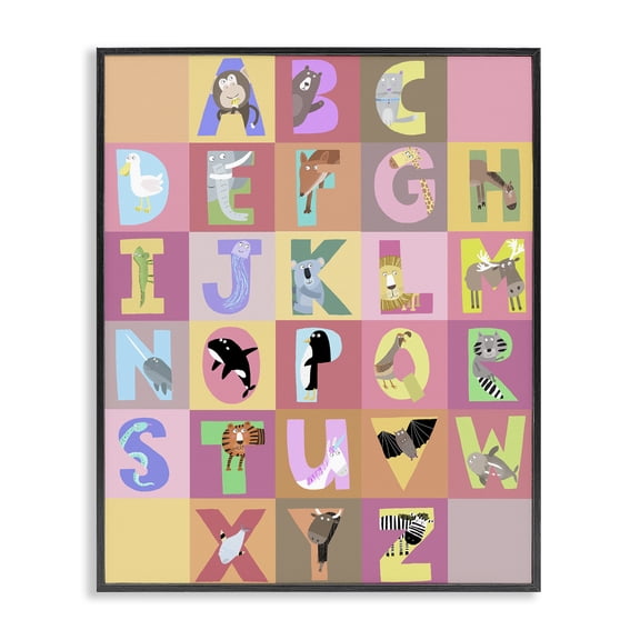 Stupell Industries Contemporary Animal Alphabet in Pink Black Framed Giclee Art, 11 x 14, by Carla Daly