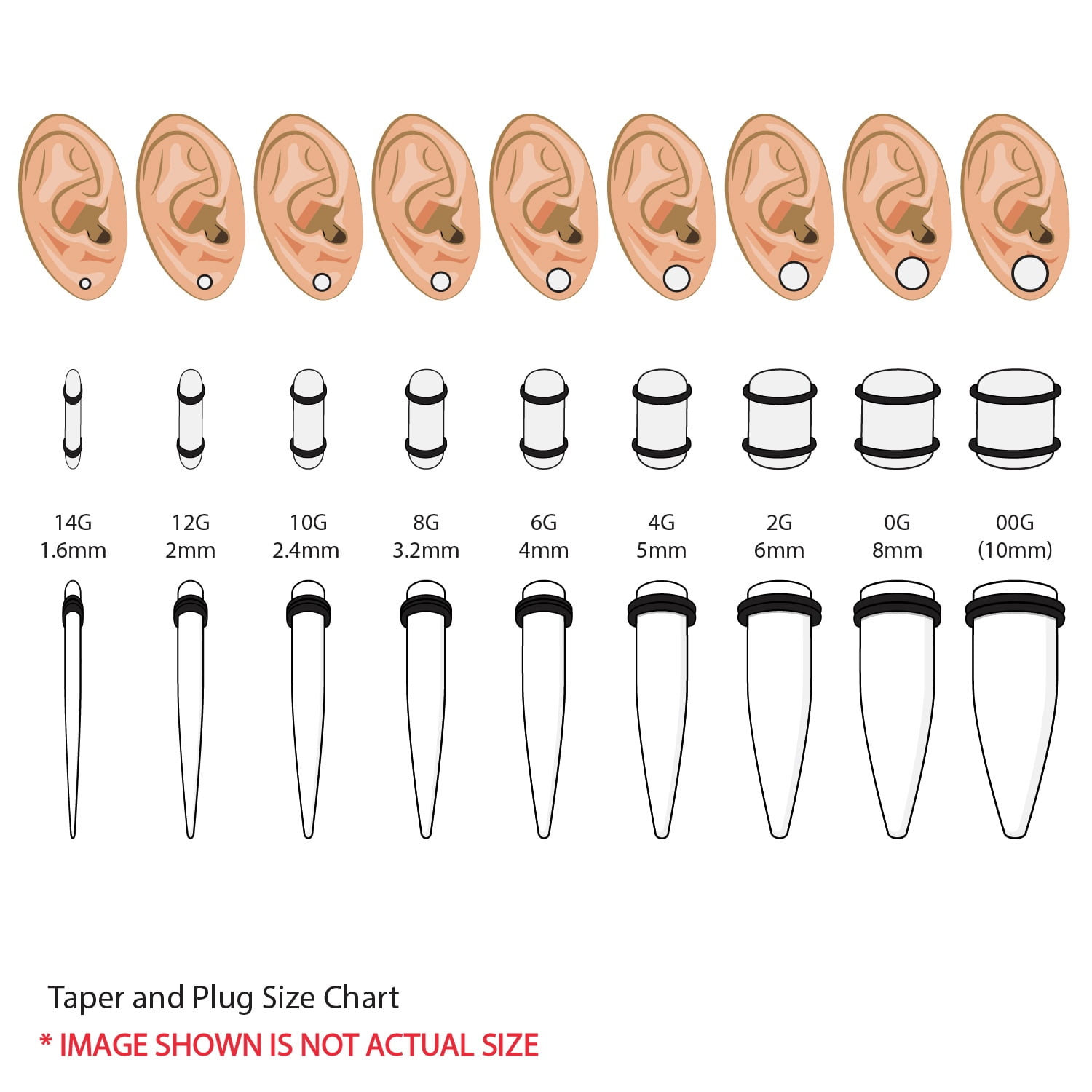 tapers and plugs size chart bodyj4you 54pc gauges kit ear stretching 14g 00...