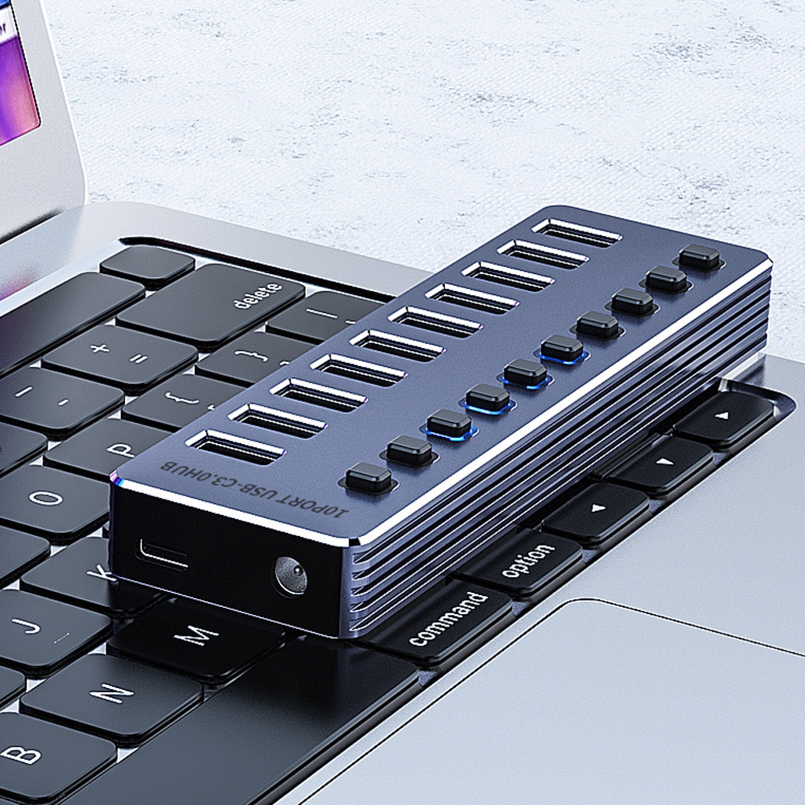 Aluminum USB3.0 Docking Station 4/7/10 Port Charging Adapter for Efficient Data Transfer and Power Management