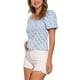 thumbnail image 4 of INSPIRAR CHIC Blusa Floral para Mujeres Cuello Cuadrado con Escote en Corazón Manga Abullonada Espalda Fruncida Top Casual Blanco Azul S, 4 of 6