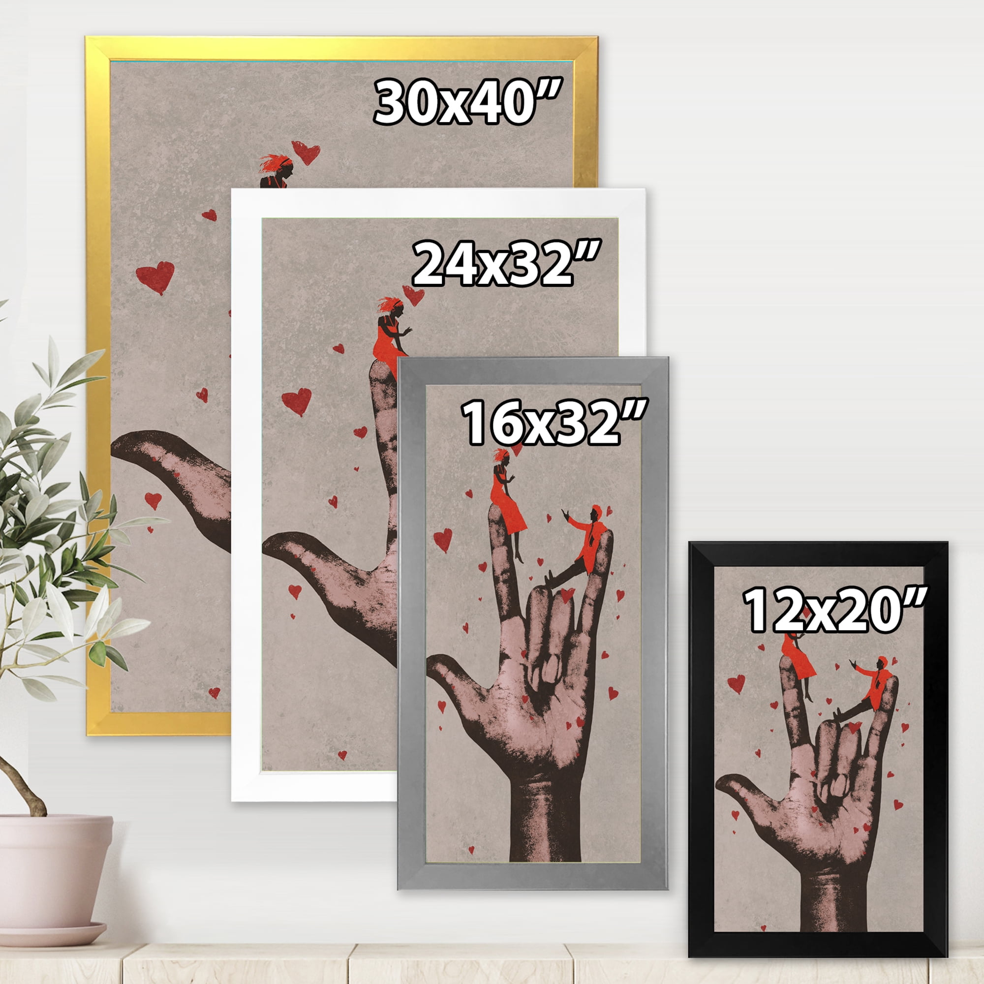 Designart 'I Love You Hand Sign With Romantic Couple' Modern Framed Art Print
