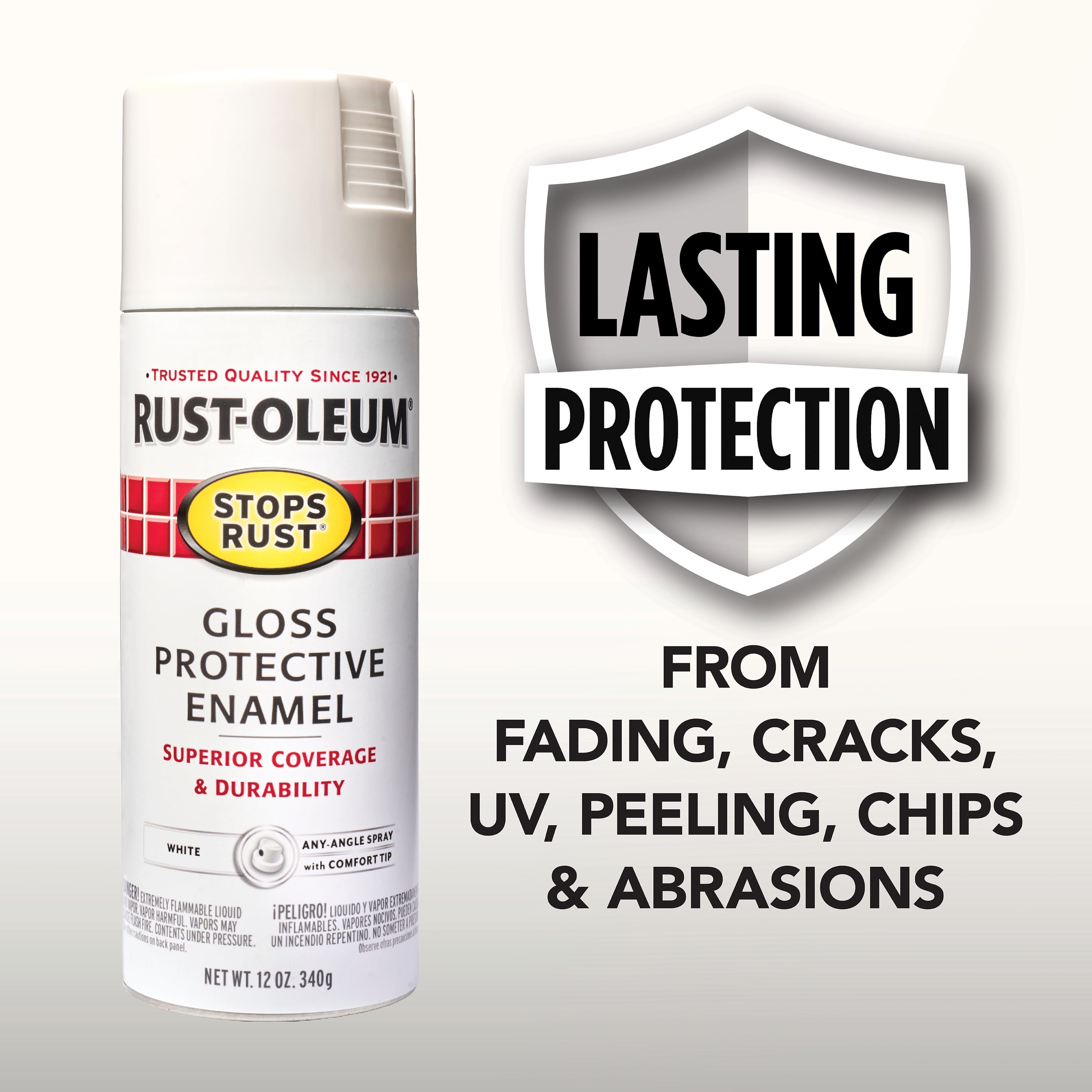 (2 pack) White, Rust-Oleum Stops Rust Protective Enamel Gloss Spray Paint-7792830, 12 oz