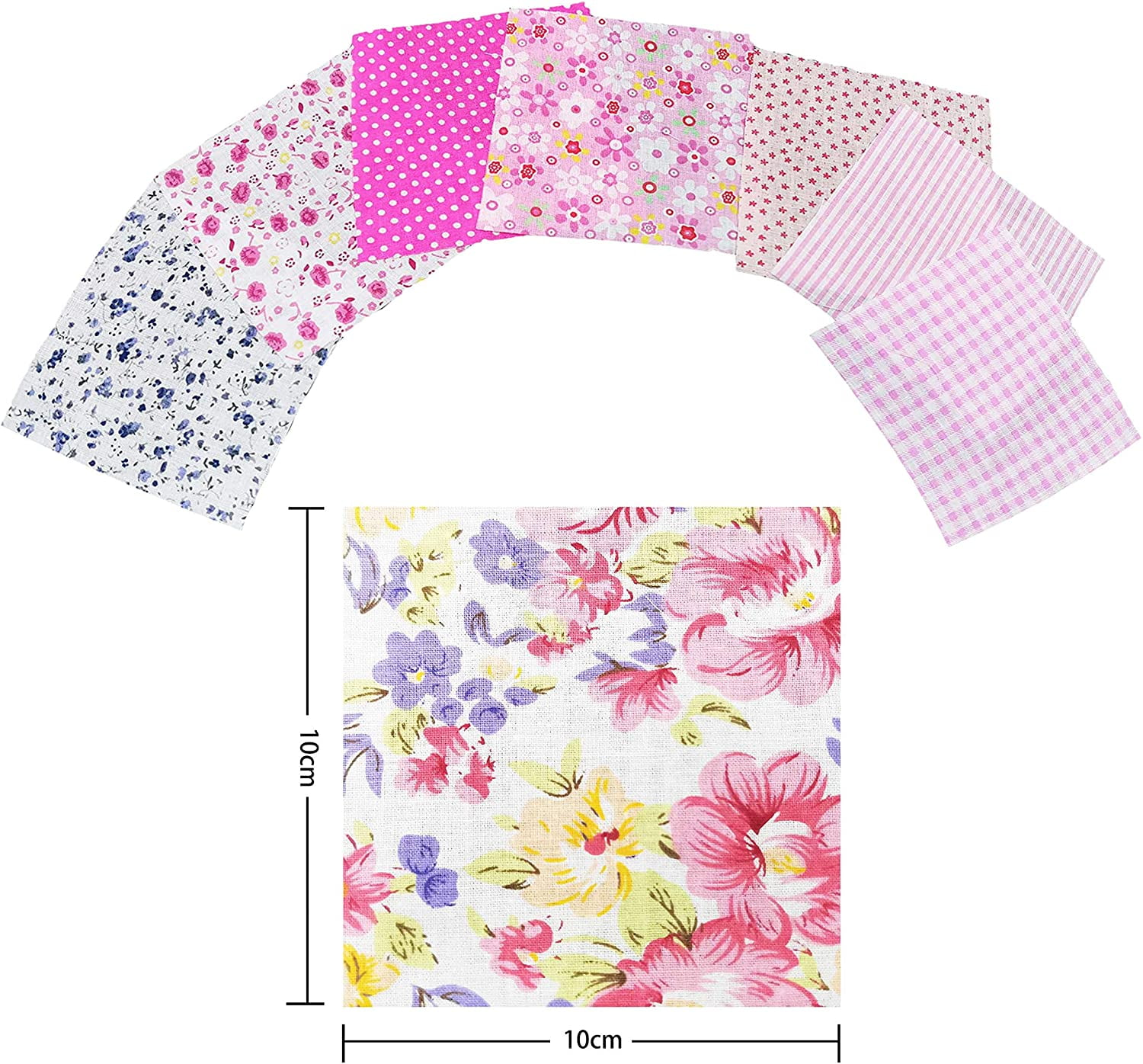 10cm x 10cm for DIY Sewing Quilting Scrapbooking 100 PCS Cotton Craft Fabric Bundle Squares Patchwork Lint Different Designs 4X 4inches 