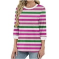 thumbnail image 2 of Womens Stripe Print Color 3/4 Sleeve Round Neck Pullover Fashion Blouses Top Casual Crew Neck Loose Shirt Tops Blouses for Women, 2 of 6