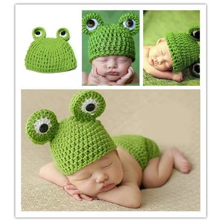Lovely Newborn Baby Props Frog Hat Knit Crochet Hat Cartoon Beanie Cap Photography Prop Cap