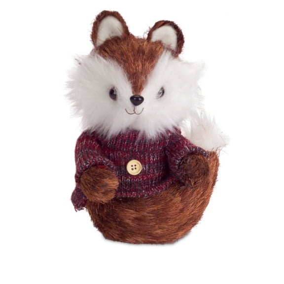 Diva At Home 9" Brown and White Mr. Fox Wearing Knit Sweater Christmas Decoration