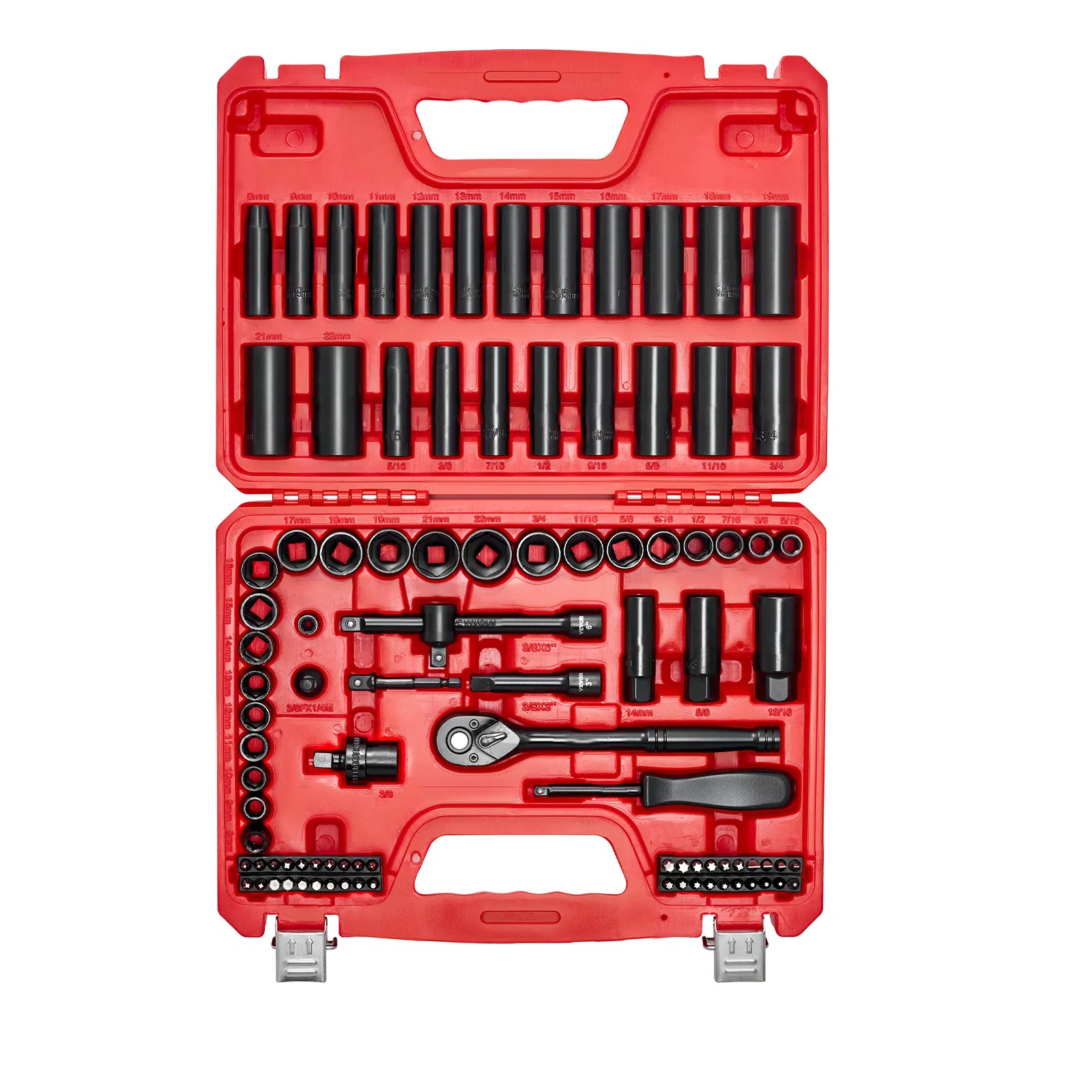 96-Piece 3/8" Drive Impact Socket Set with Deep&Shallow 6-Point Sockets,SAE&Metric Sizes,Cr-V Steel,Extension Bars&Case