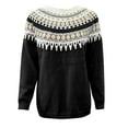 thumbnail image 4 of Conairie Fair Isle Sweater for Women Round Neck Sweater Striped Design Loose Fashion Fall Winter Long Sleeve Pullovers Top Multicolor Black Black, 4 of 4