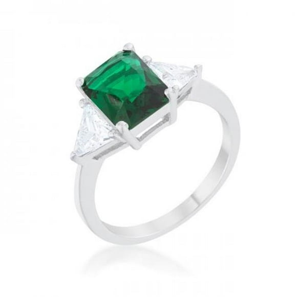 Icon Bijoux R08451R-C40-05 Classic Rhodium Engagement Ring, Emerald - Size 5