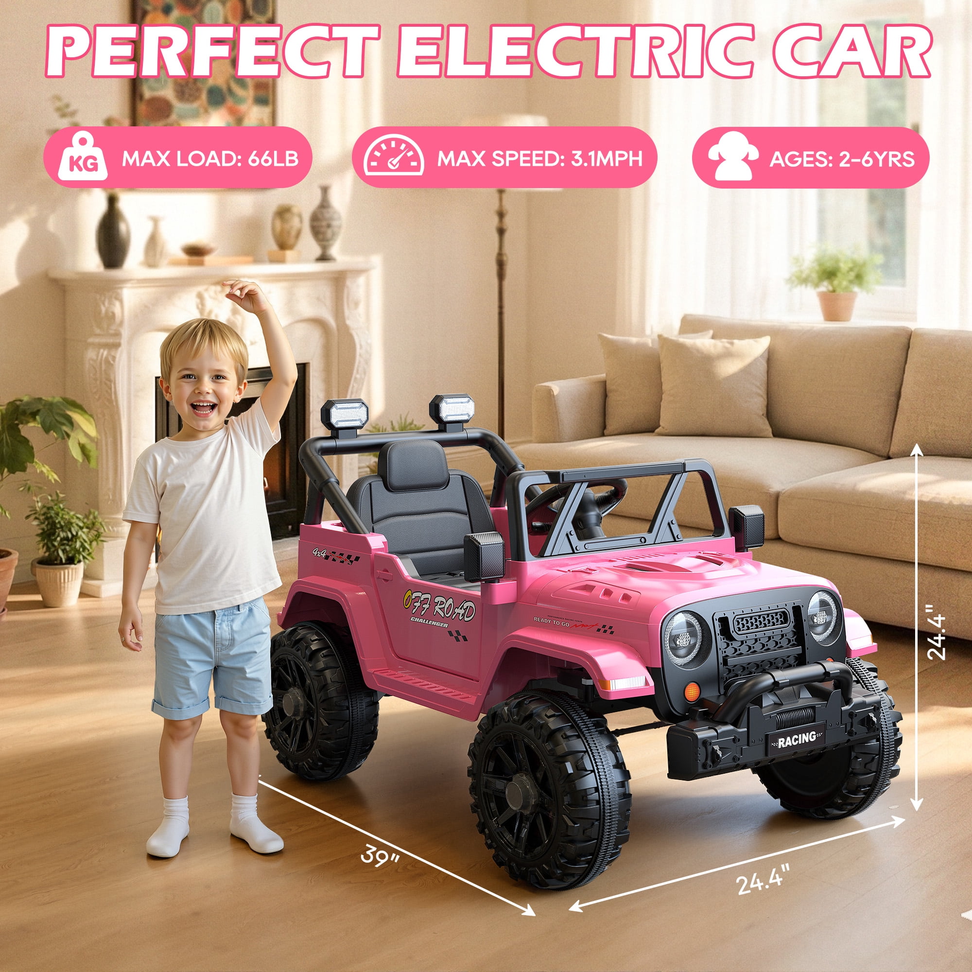 East doll 12V Ride on Toys for Toddlers, Electric Car for Kids, Kids Car with Remote Control, Bluetooth, Music, 3 Speeds for Kids Gifts, Pink