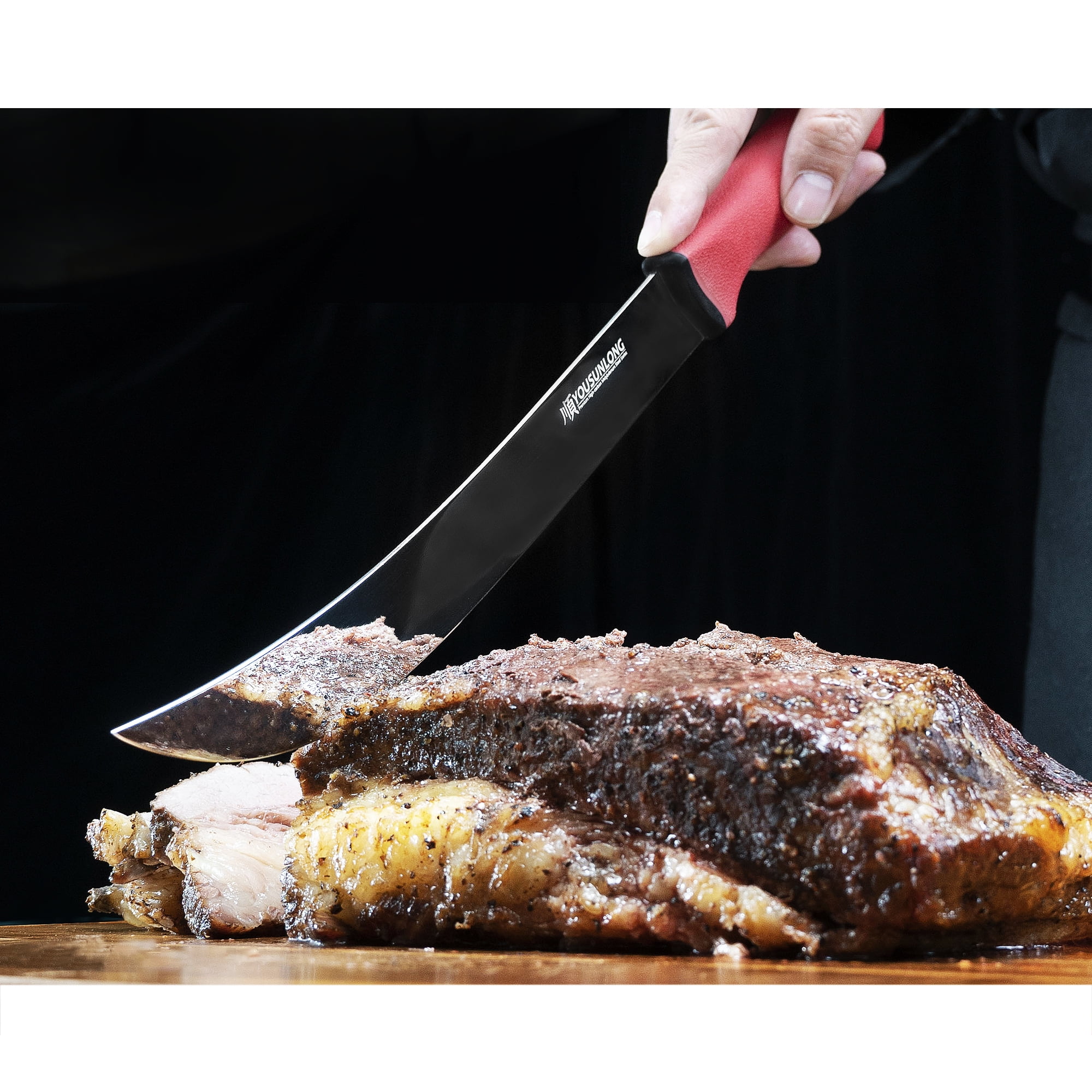 YOUSUNLONG 10-Inch Breaking Butcher Knife, High Carbon Molybdenum Steel Blade, Santoprene Handle