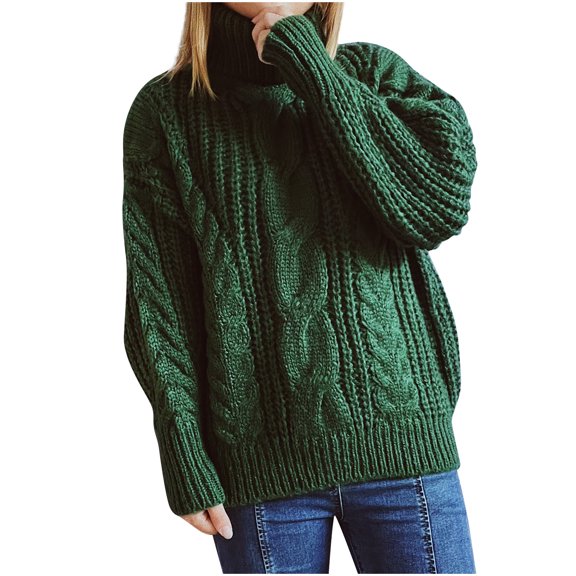 IROINNID Reduced Womens Sweater Turtleneck Pullover Sweater Solid Color Loose Mid-Length Long Sleeve Tops Blouse Knitted Sweater