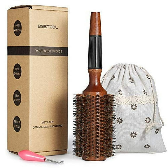 BESTOOL Round Brush Blow Drying, Round Hair Brush Men, Boar Bristle Large Round Hairbrush Quick Shine/Volume, Damage (2.8 Inch)
