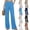 26# Blue, variant on Linen Pants Women Pull On Elastic High Waisted Wide Leg Baggy Pants with Pockets Breathable Straight Leg Trousers Brown M