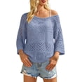 thumbnail image 2 of Siminsem Women's Crochet Long Sleeve V Neck Loose Fitting Top 2026 Summer Lightweight Boho Beach Cover Up Blouse Casual Resort Cruise Vacation Outfit Trendy Spring Sweater, Sky Blue, S, 2 of 5