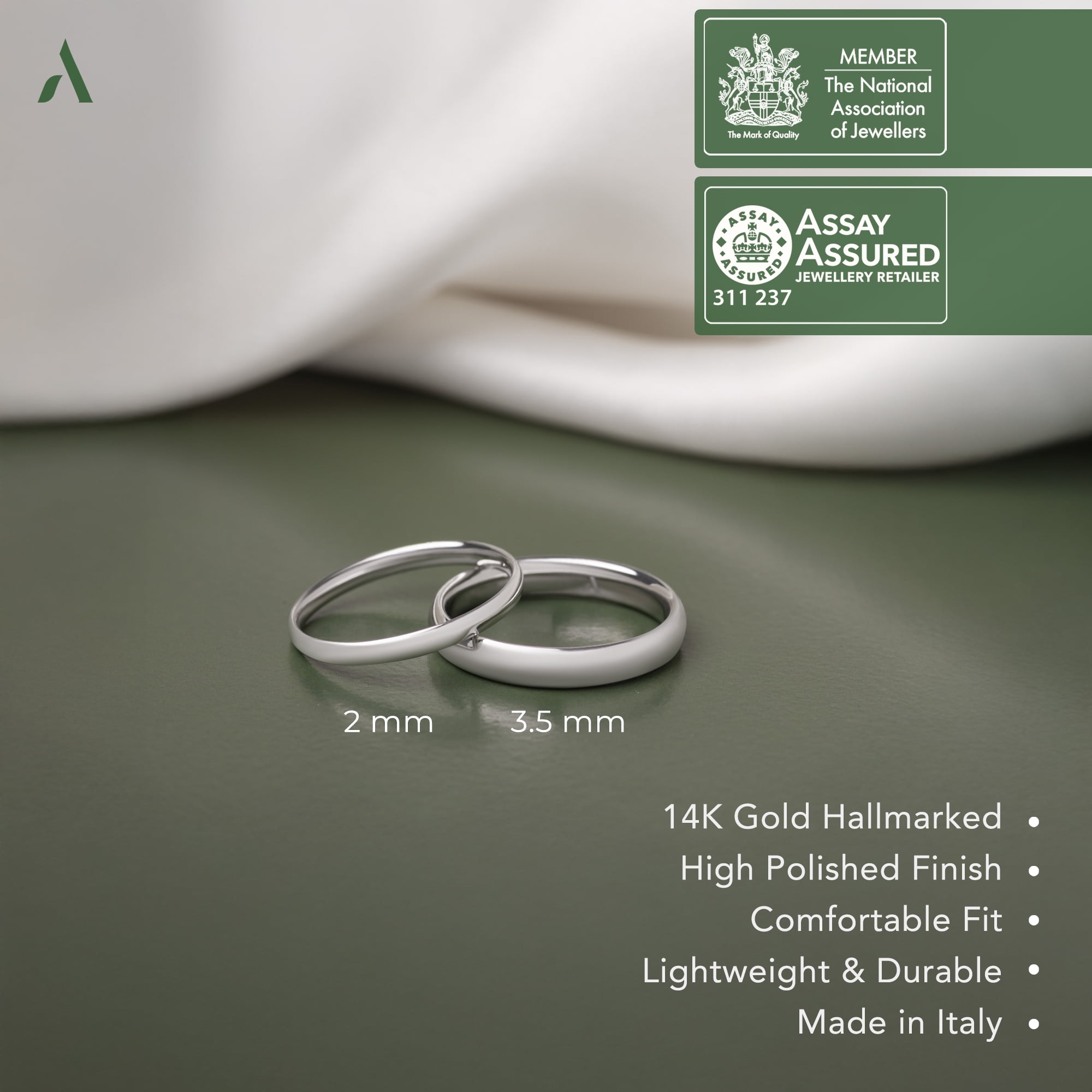 Amberta Solid Italian 14K Gold Wedding Bands for Women Men | Real 14K Gold Wedding Rings His and Hers | Polished Premium Yellow White Rings for Him and Her: 3.5 mm White Gold Ring Size 6.25
