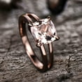 thumbnail image 3 of 10mm Cushion Cut 4 Carat Solitaire Morganite Engagement Ring Diamond Moissanite 10k Rose Gold Split Shank Stacking Band, 3 of 7
