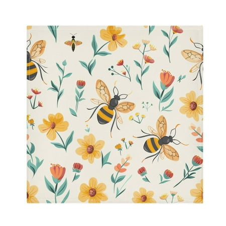 

JSTEL Bees Flower Floral Cloth Napkins Set of 4 20x20 Inch Washable and Reusable Napkin for Decoupage Dinner Party Everyday Use