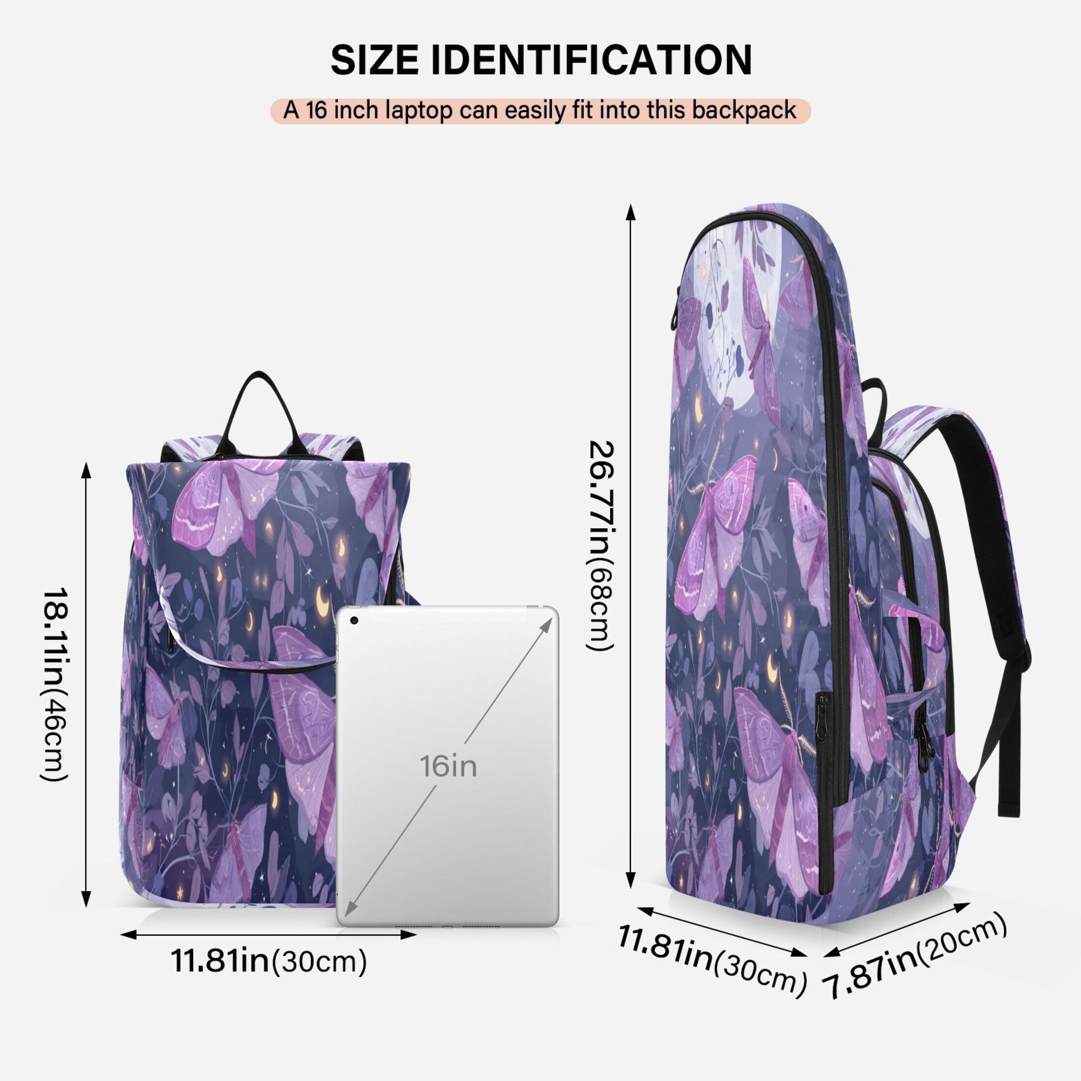 2 Racquet Holder Tennis Backpack Tennis Racket Covers Gym Bags Purple Lilac Moths