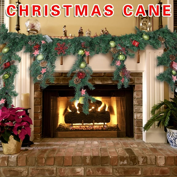 43-inch Pre-Lit LED Christmas Garland with Small Gifts & Balls, Artificial PVC Hanging Decor, Festive Cane for Fireplace & Indoor-Outdoor Decoration