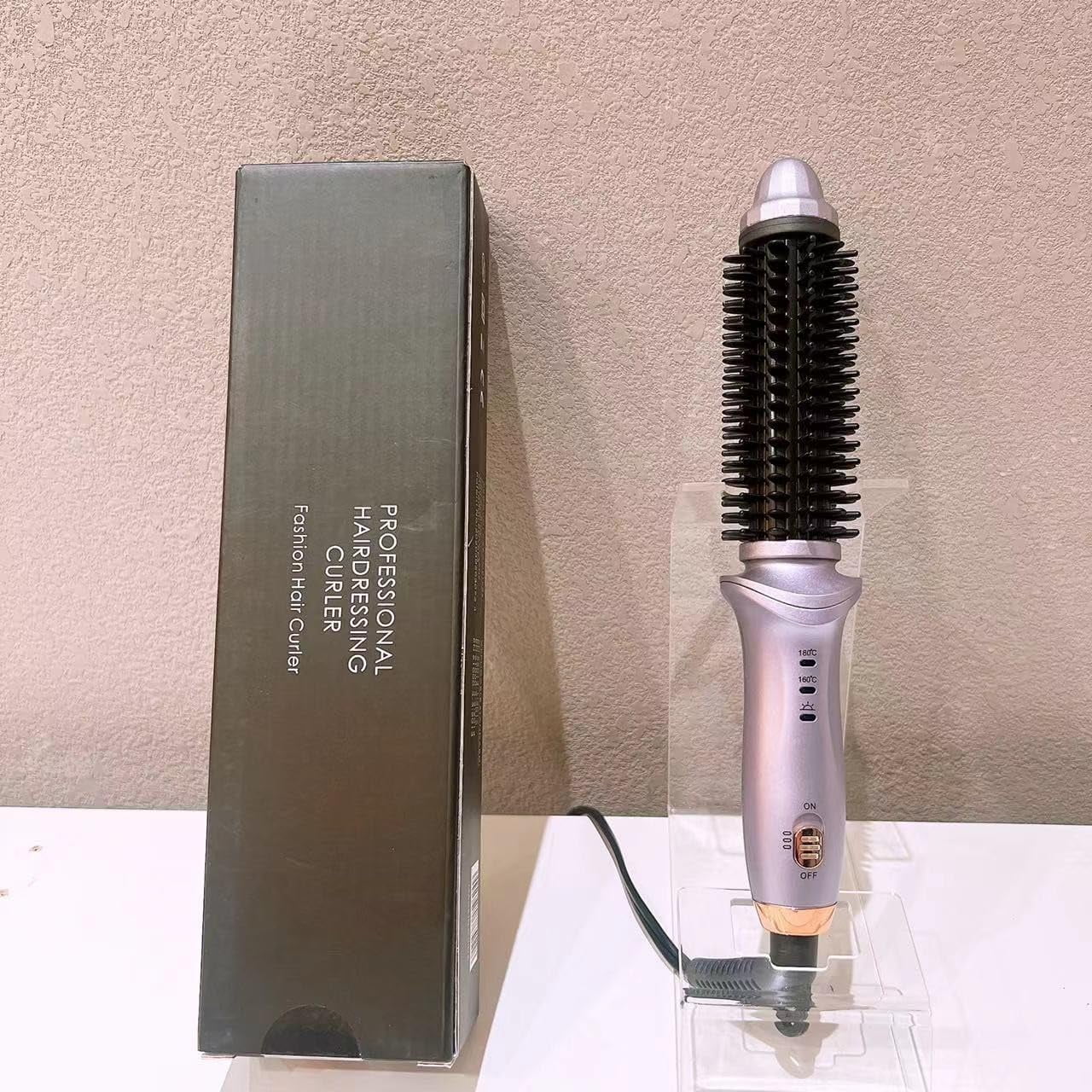 Curling Iron Brush for Short Long Hair, Hair Curling Brush Long Barrel Tourmaline Ceramic, Dual Voltage Curling Brush Iron with Anti-Scald Bristles (Purple)